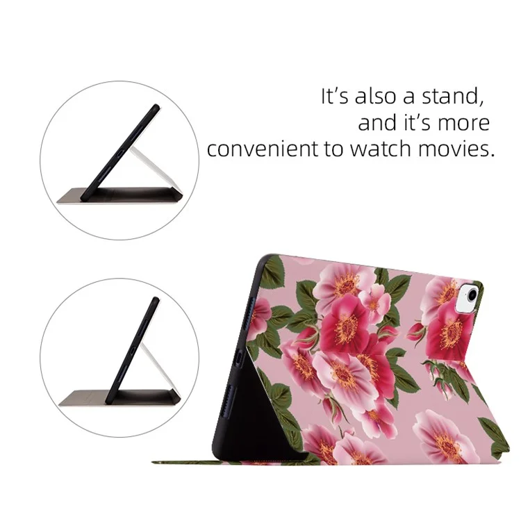 Für Apple iPad Pro 11 (2018) / (2020) / (2021) / (2022) Ständer Design Blumenmuster Bedruckter Folio Flip Tablet Hülle Anti-Kratzer Leder Schutzhülle - Chinesische Rose