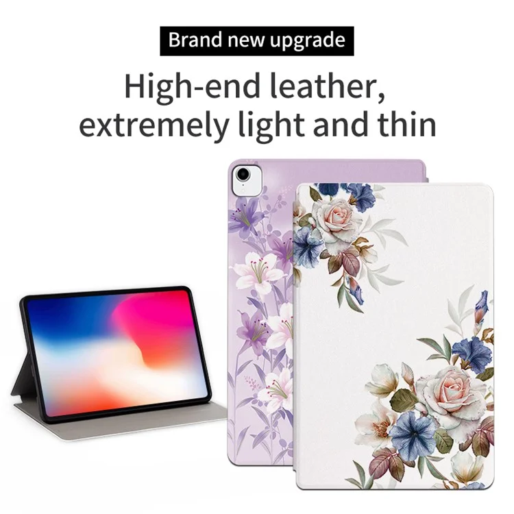 Pour Apple Ipad Pro 11-pouces (2018) / (2020) / (2021) Conception du Support Modèle de Fleur Imprimé Flio Flip Tablet Case de Protection en Cuir Anti-rayures - Rose Chinoise