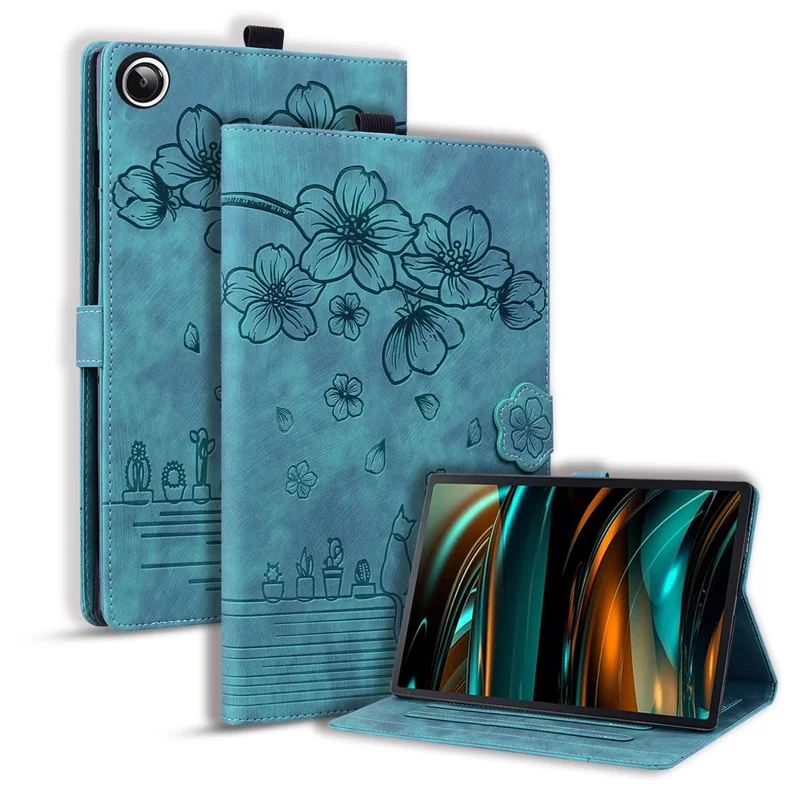 For Xiaomi Redmi Pad 2 SE Case Card Slots Leather Tablet Stand Folio Cover Flower Cat - Green
