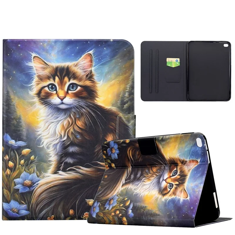 For iPad 9.7-inch (2018) / (2017) Case Pattern Printing Stand Leather Tablet Cover with Card Slots - Starry Night Cat