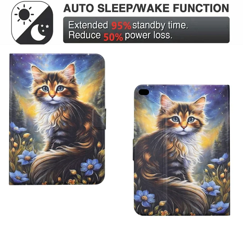 For iPad 9.7-inch (2018) / (2017) Case Pattern Printing Stand Leather Tablet Cover with Card Slots - Starry Night Cat
