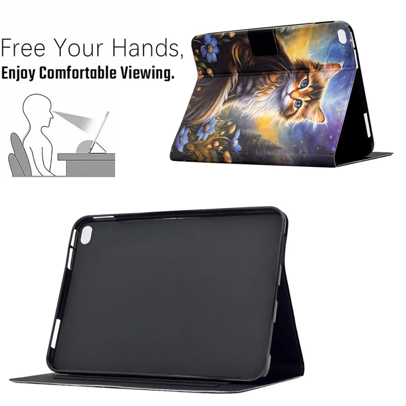 For iPad 9.7-inch (2018) / (2017) Case Pattern Printing Stand Leather Tablet Cover with Card Slots - Starry Night Cat