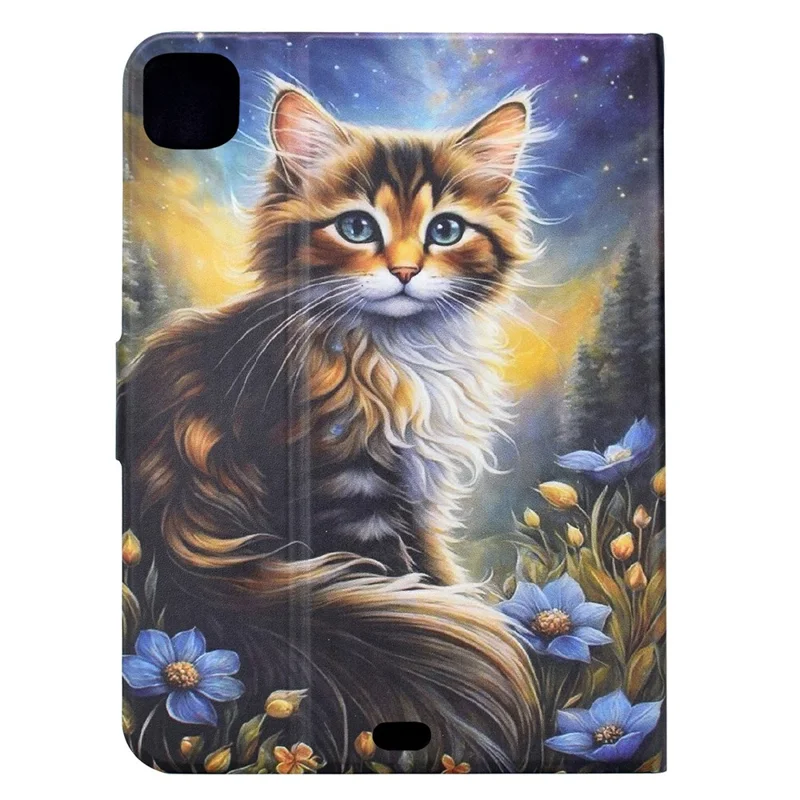Tablet Case For iPad Pro 11 (2022) / (2021) / (2020) / (2018) Pattern Printing Stand Leather Cover with Card Slots - Starry Night Cat