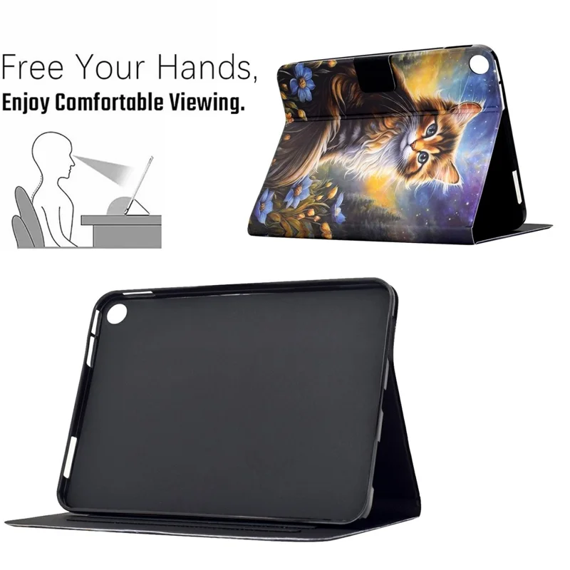 For Samsung Galaxy Tab A9+ Case Pattern Printing Stand Leather Tablet Cover with Card Slots - Starry Night Cat