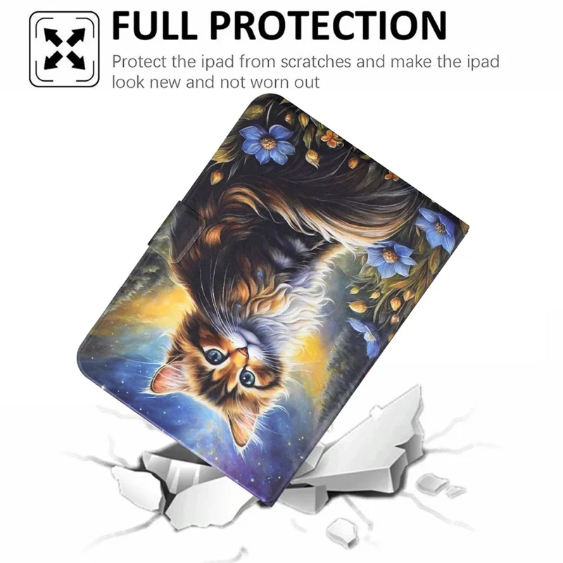 For Samsung Galaxy Tab A9+ Case Pattern Printing Stand Leather Tablet Cover with Card Slots - Starry Night Cat