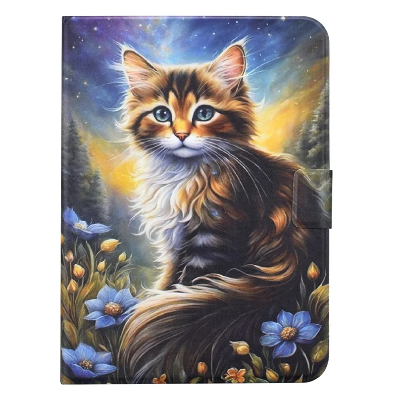 For Samsung Galaxy Tab S11 Case Pattern Printing Stand Leather Tablet Cover with Card Slots - Starry Night Cat
