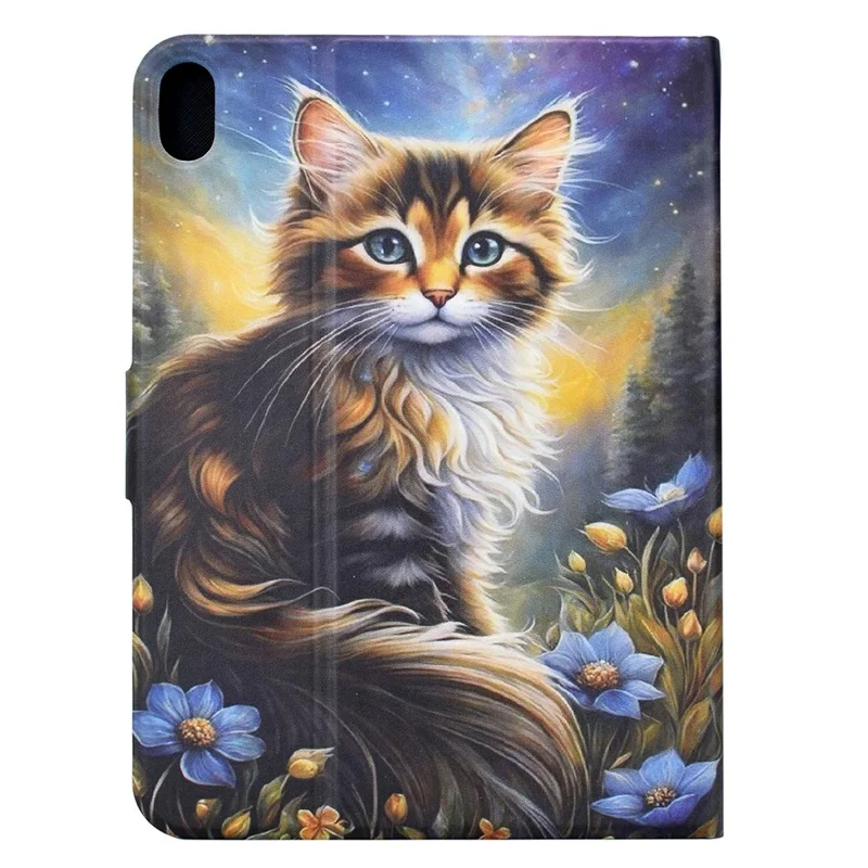 For Samsung Galaxy Tab S11 Case Pattern Printing Stand Leather Tablet Cover with Card Slots - Starry Night Cat