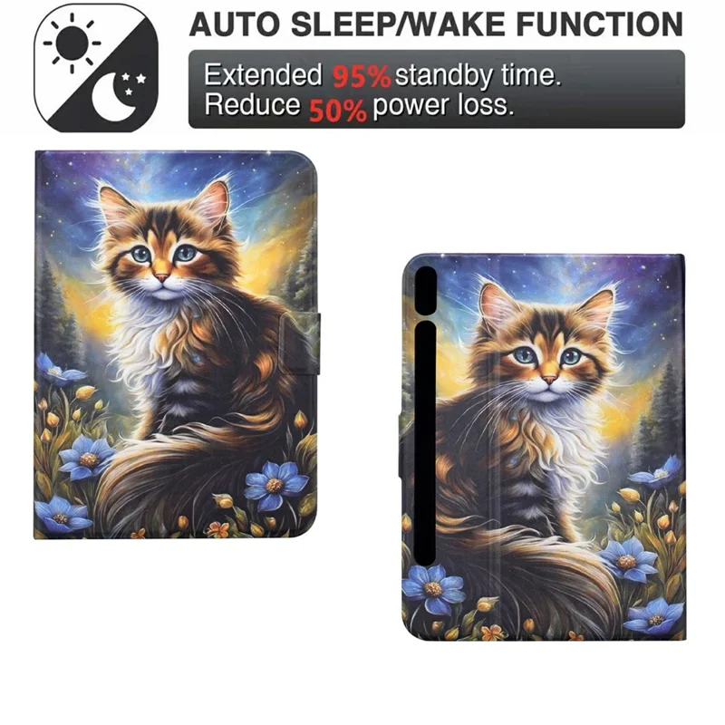 For Samsung Galaxy Tab S10 FE+ Case Pattern Printing Stand Leather Tablet Cover with Card Slots - Starry Night Cat