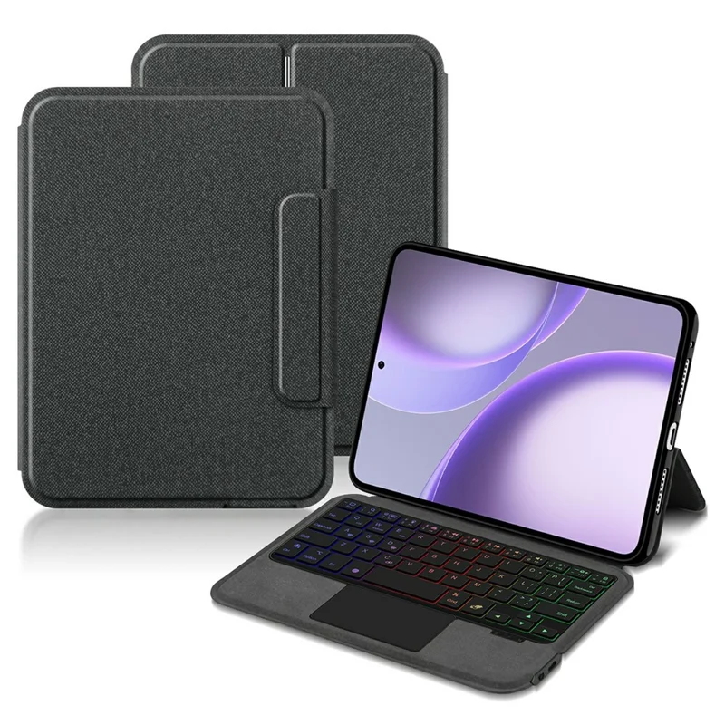 For Oppo Pad Mini Leather Case + Touchpad Bluetooth-Compatible Keyboard with Backlit - Black