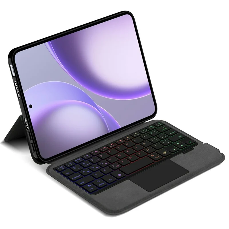 For Oppo Pad Mini Leather Case + Touchpad Bluetooth-Compatible Keyboard with Backlit - Black