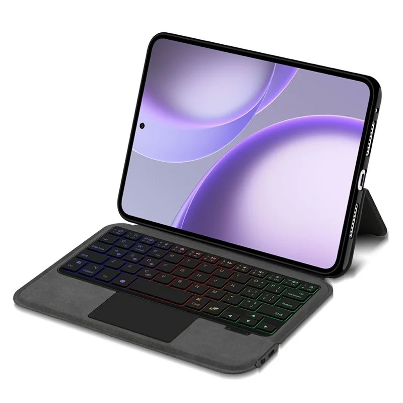 For Oppo Pad Mini Leather Case + Touchpad Bluetooth-Compatible Keyboard with Backlit - Black