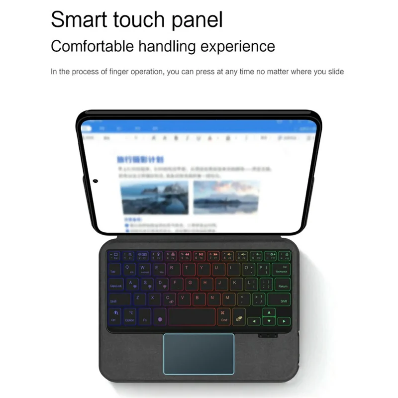 For Oppo Pad Mini Leather Case + Touchpad Bluetooth-Compatible Keyboard with Backlit - Black