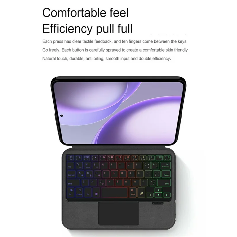 For Oppo Pad Mini Leather Case + Touchpad Bluetooth-Compatible Keyboard with Backlit - Black
