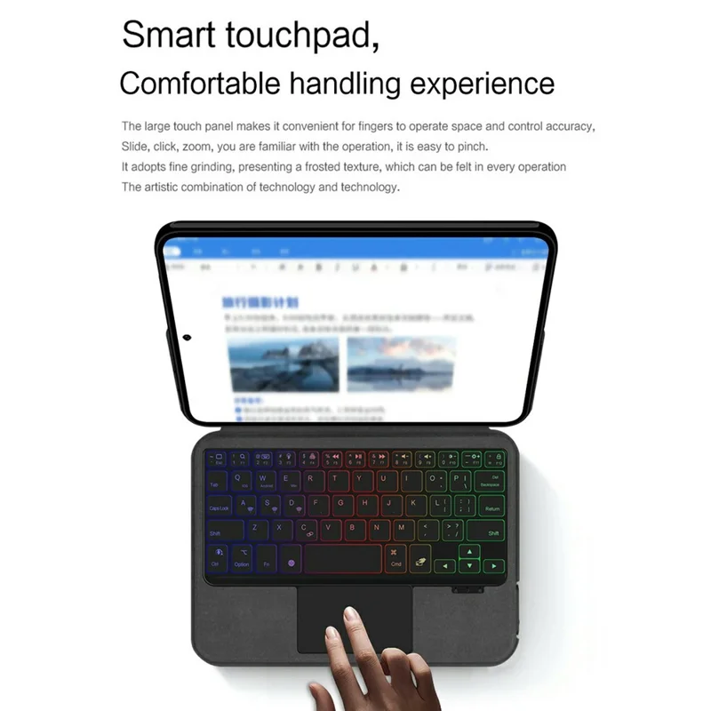 For Oppo Pad Mini Leather Case + Touchpad Bluetooth-Compatible Keyboard with Backlit - Black