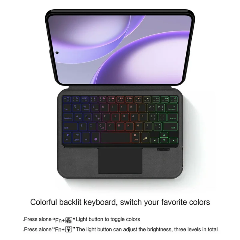 For Oppo Pad Mini Leather Case + Touchpad Bluetooth-Compatible Keyboard with Backlit - Black