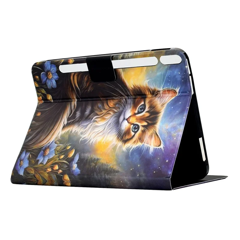 Funda para Samsung Galaxy Tab S9 / Tab S9 FE con diseño de estampado de noche estrellada con gato, carcasa de cuero con soporte y ranuras para tarjetas