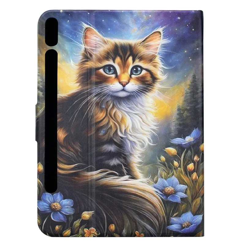 Funda para Samsung Galaxy Tab S9 / Tab S9 FE con diseño de estampado de noche estrellada con gato, carcasa de cuero con soporte y ranuras para tarjetas