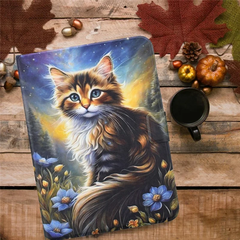 For Samsung Galaxy Tab S9+ Case Pattern Printing Stand Leather Tablet Cover with Card Slots - Starry Night Cat