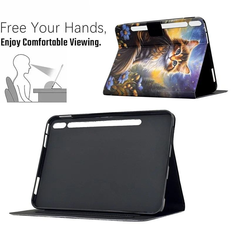 For Samsung Galaxy Tab S9+ Case Pattern Printing Stand Leather Tablet Cover with Card Slots - Starry Night Cat