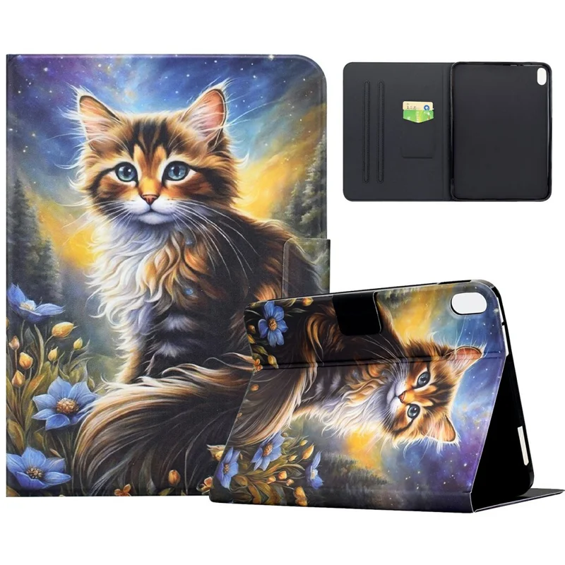 Чехол для планшета Xiaomi Redmi Pad 2 11 с рисунком, подставка, кожаный чехол с кармашками для карт — Звёздная ночь, кот