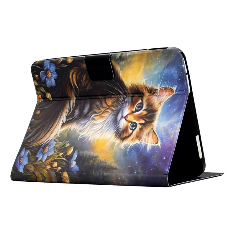Capa de Couro com Estampa de Estilo para Amazon Kindle Paperwhite (2024), com Suporte e Slots para Cartões - Gato na Noite Estrelada