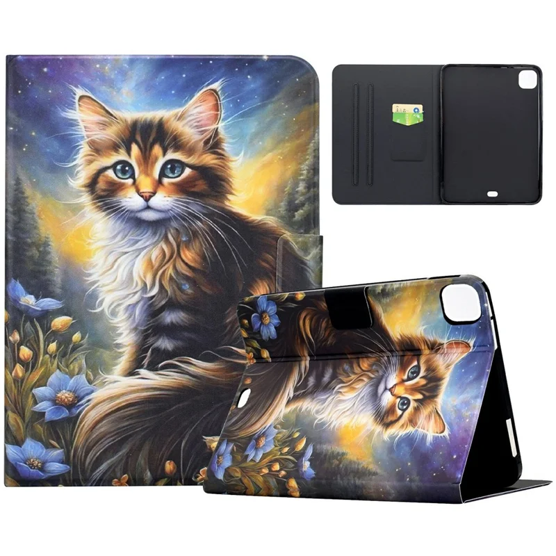 Für Honor Pad X9a Hülle mit Musterdruck Ständer Ledertasche mit Kartenfächern - Sternennacht Katze