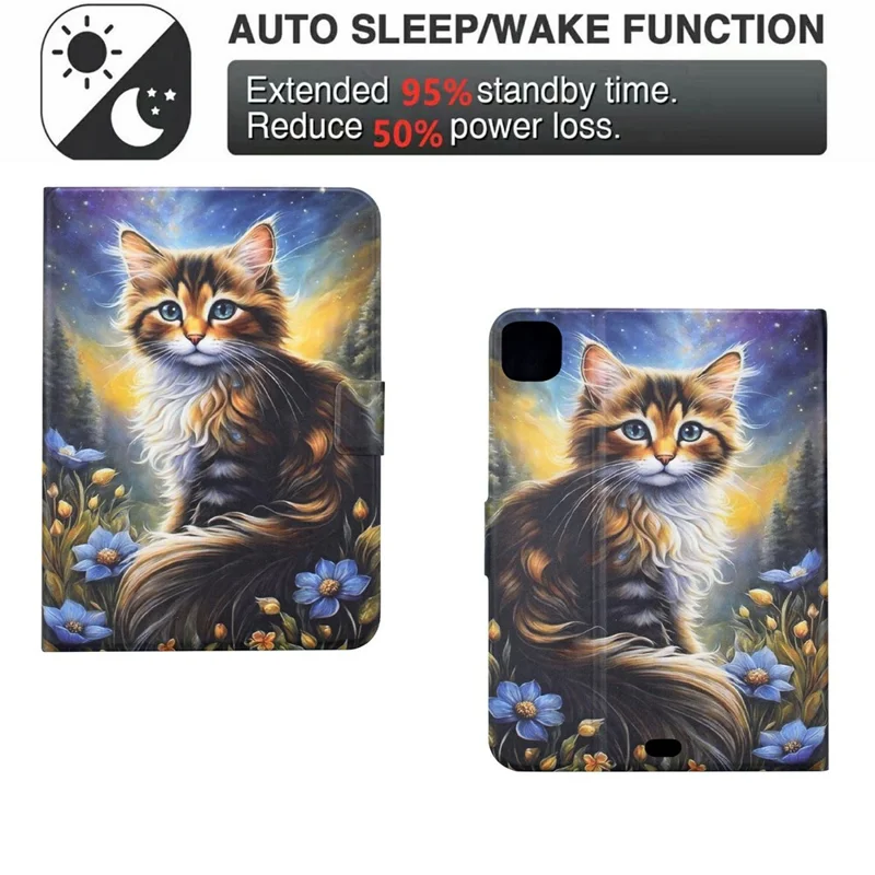 Für Honor Pad X9a Hülle mit Musterdruck Ständer Ledertasche mit Kartenfächern - Sternennacht Katze