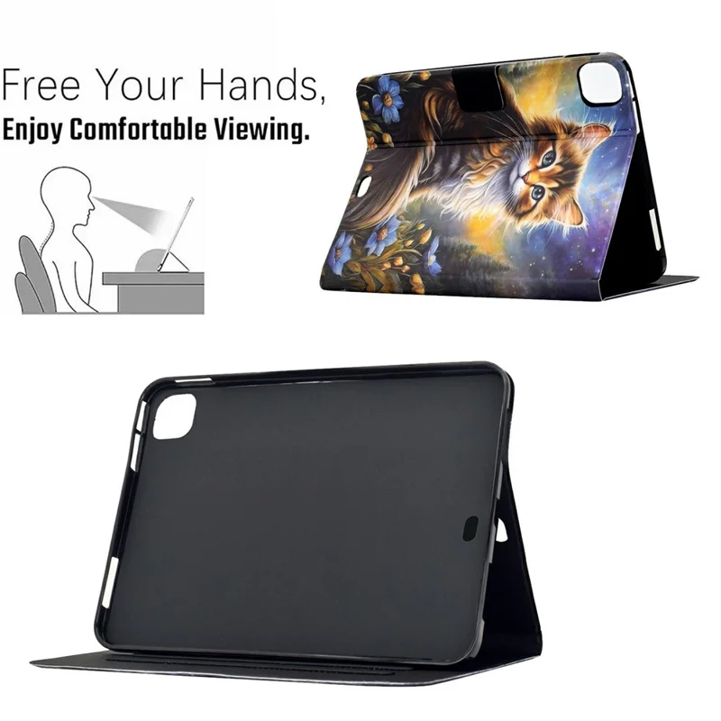 Für Honor Pad X9a Hülle mit Musterdruck Ständer Ledertasche mit Kartenfächern - Sternennacht Katze