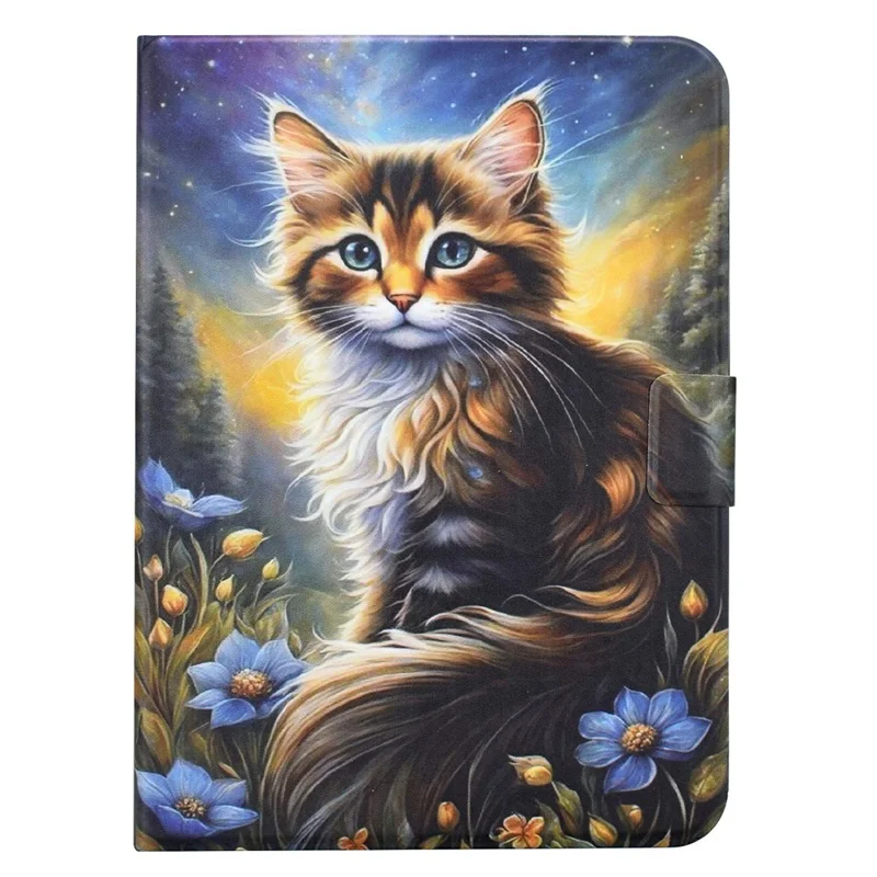 Für Honor Pad X9a Hülle mit Musterdruck Ständer Ledertasche mit Kartenfächern - Sternennacht Katze