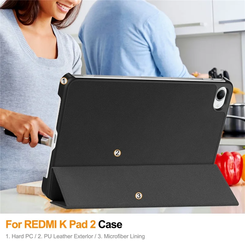 For Xiaomi Redmi K Pad 2 Case Anti-Drop Leather Stand Tablet Cover - Black