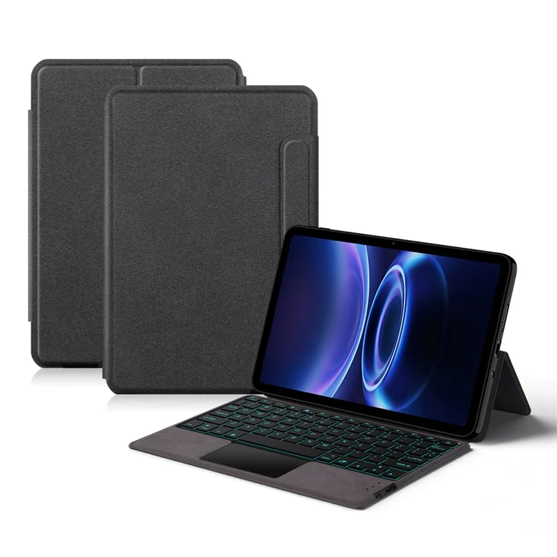 For Xiaomi Redmi Pad 2 SE Leather Case + Touchpad Bluetooth-Compatible Keyboard with Backlit - Black