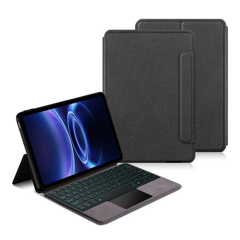 For Xiaomi Redmi Pad 2 SE Leather Case + Touchpad Bluetooth-Compatible Keyboard with Backlit - Black