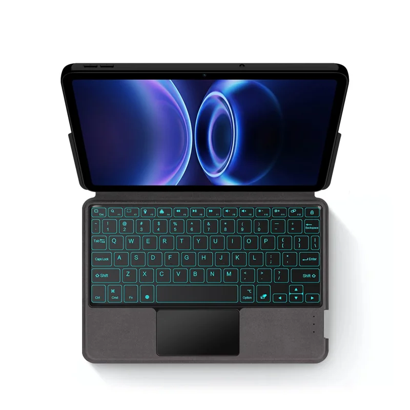 For Xiaomi Redmi Pad 2 SE Leather Case + Touchpad Bluetooth-Compatible Keyboard with Backlit - Black