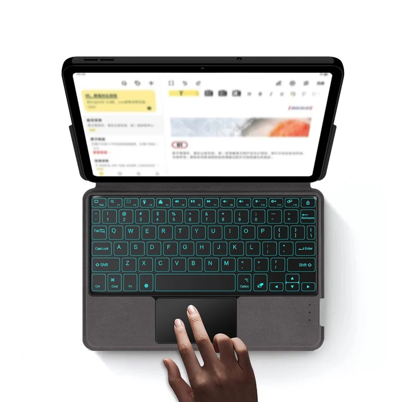 For Xiaomi Redmi Pad 2 SE Leather Case + Touchpad Bluetooth-Compatible Keyboard with Backlit - Black