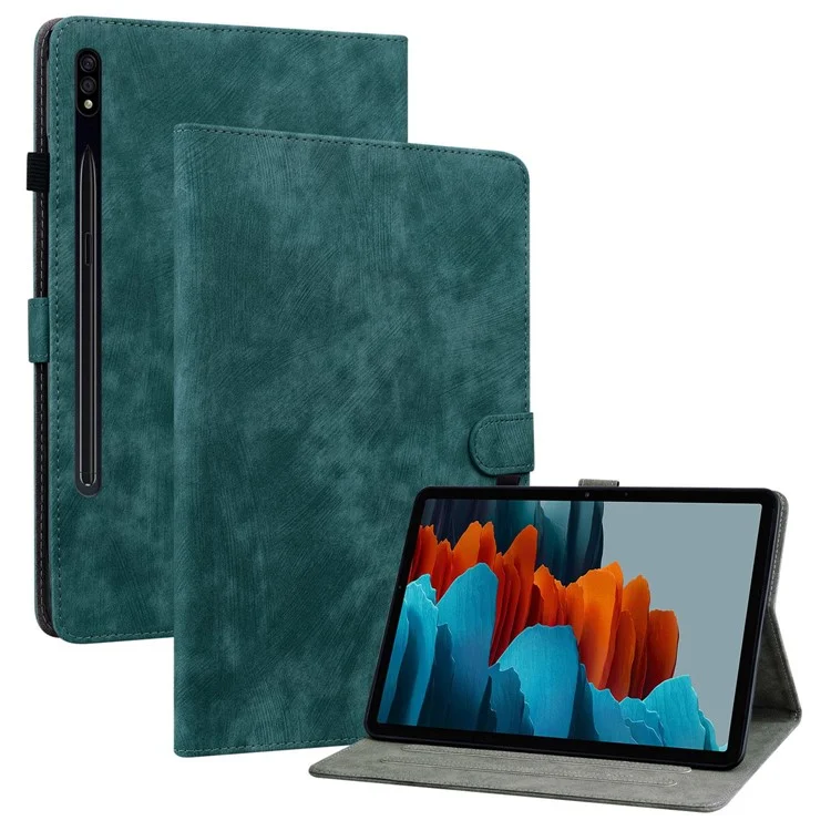 Для Samsung Galaxy Tab S7+ / S8+ Устойчивый к царапинам чехол для планшета с изображением милого тигра из напечатанного TPU + PU-кожи с подставкой/слотом для карты - зеленый
