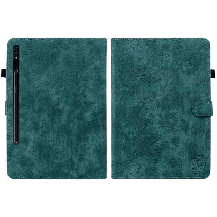 Для Samsung Galaxy Tab S7+ / S8+ Устойчивый к царапинам чехол для планшета с изображением милого тигра из напечатанного TPU + PU-кожи с подставкой/слотом для карты - зеленый