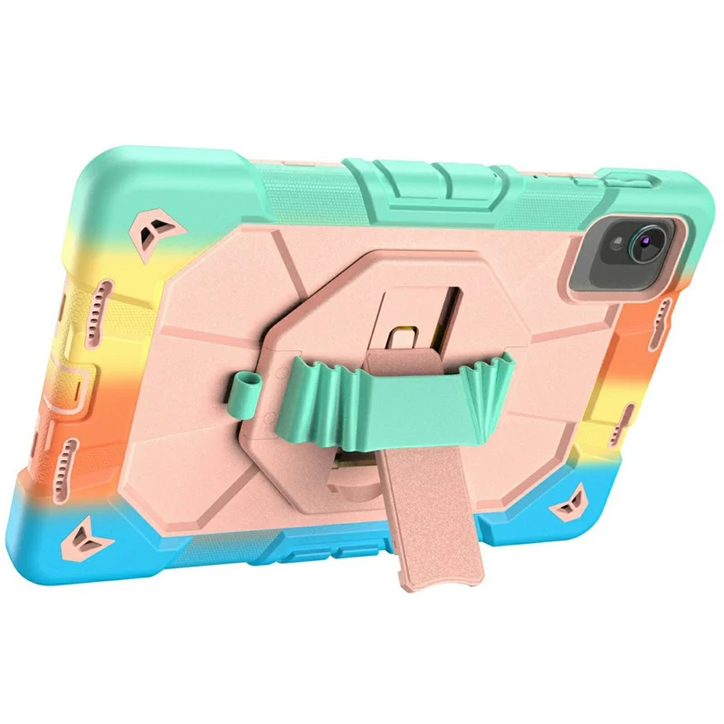 Case For Honor Pad X8 Pro  /  X9 Pro  /  X9a  /  X10 Pro with Kickstand Wrist Strap PC + Silicone Tablet Cover - Rainbow+Pink