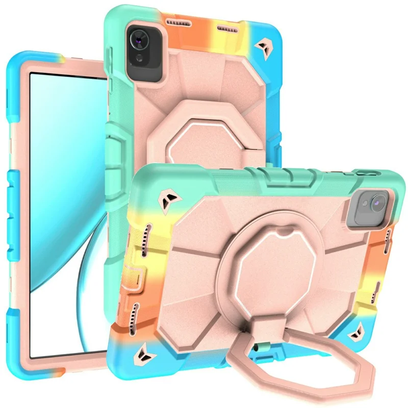 Case For Honor Pad X8 Pro  /  X9 Pro  /  10 Pro  /  X9a with Hand Grip Kickstand PC + Silicone Tablet Cover - Rainbow+Pink