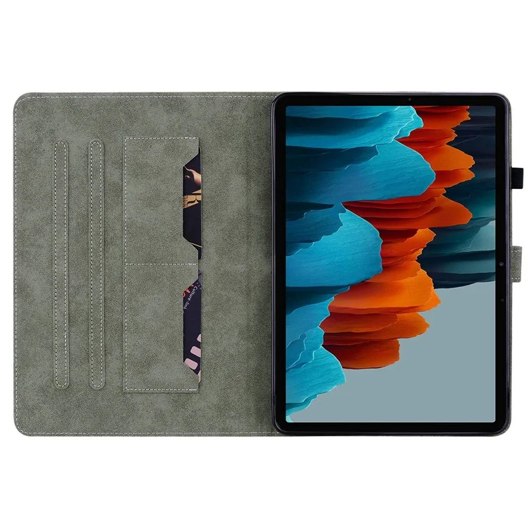 Per Samsung Galaxy Tab S7 / S8 Anti-Drop TPU+PU Leather Cover Cute Tiger Pattern Imprinted Case Shockproof Auto Wake / Sleep Tablet Protector con Supporto / Slot per Schede - Blu Scuro