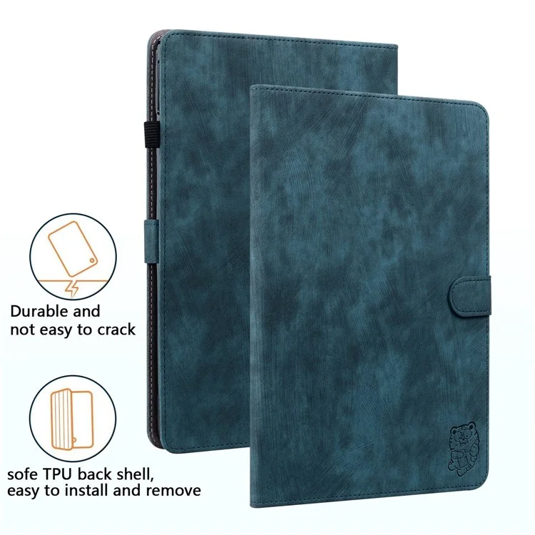 Für Samsung Galaxy Tab S7 / S8 Anti-Drop TPU+PU Leder Cover Niedliche Tiger Muster Geprägt / Schlaftablettenschutz Mit Ständer / Kartenschlitz - Dunkelblau