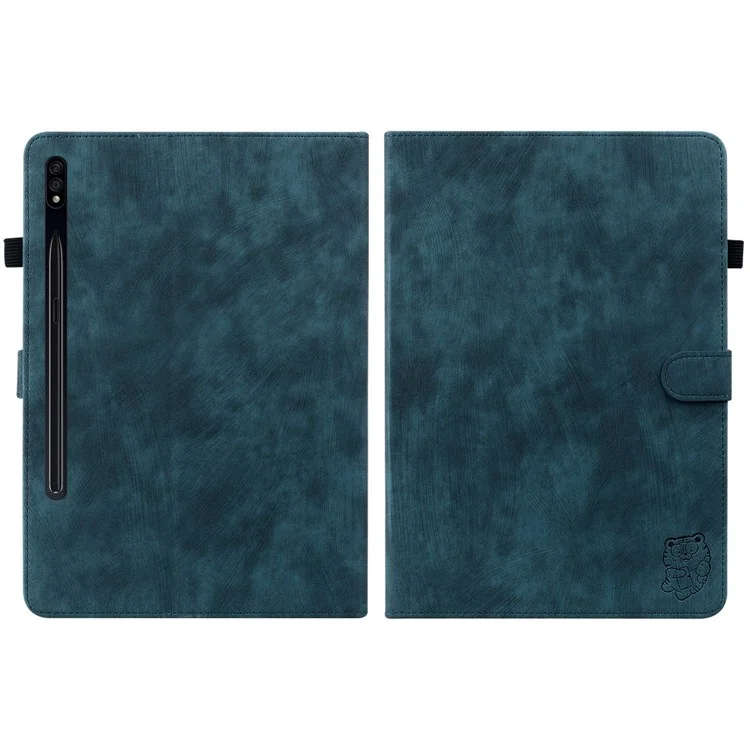 Für Samsung Galaxy Tab S7 / S8 Anti-Drop TPU+PU Leder Cover Niedliche Tiger Muster Geprägt / Schlaftablettenschutz Mit Ständer / Kartenschlitz - Dunkelblau