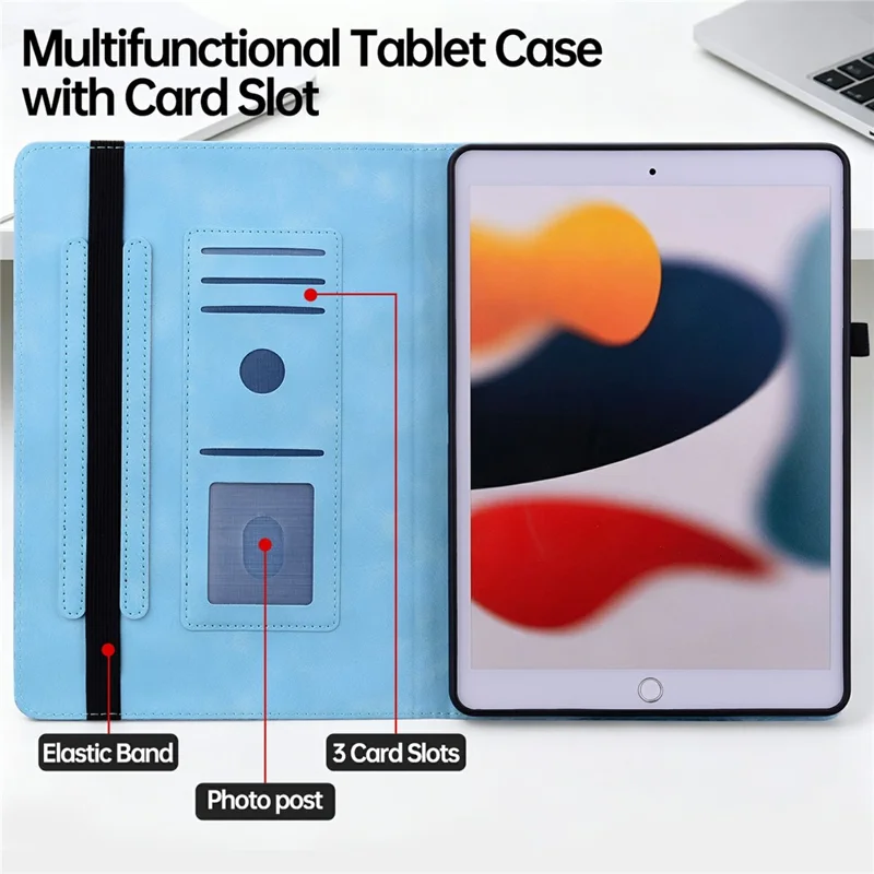 Чехол для планшета iPad 10.2 (2021) / (2020) / (2019) с цветочным узором, сумка-фолио из искусственной кожи с кармашками для карт — голубой
