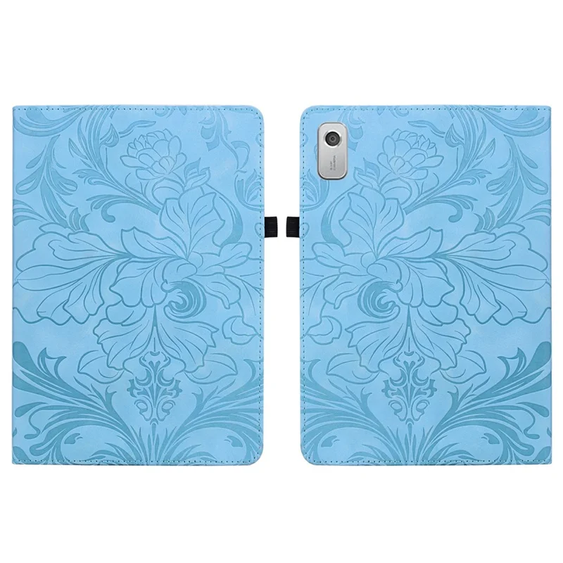 Funda para Lenovo Tab M9 con Diseño Floral, Funda Tipo Libro de Cuero PU con Ranuras para Tarjetas - Azul Bebé