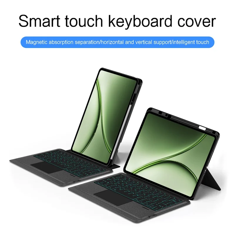 Funda de cuero para OnePlus Pad 3 Pro + teclado compatible con Bluetooth con retroiluminación y touchpad - Negro