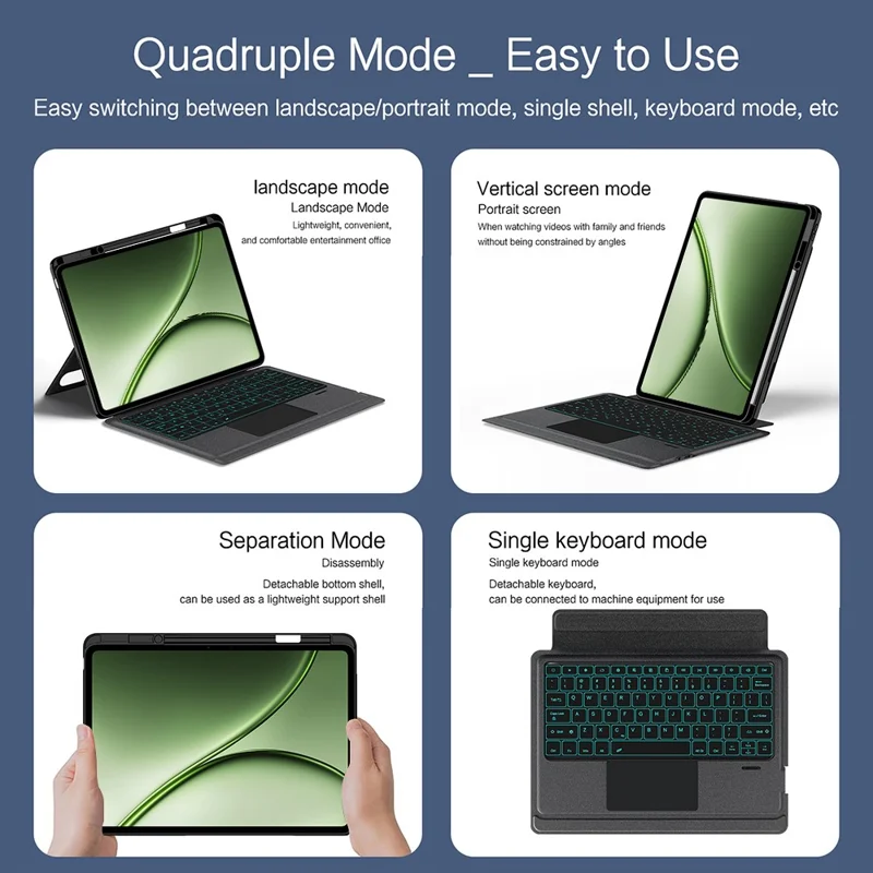 Funda de cuero para OnePlus Pad 3 Pro + teclado compatible con Bluetooth con retroiluminación y touchpad - Negro