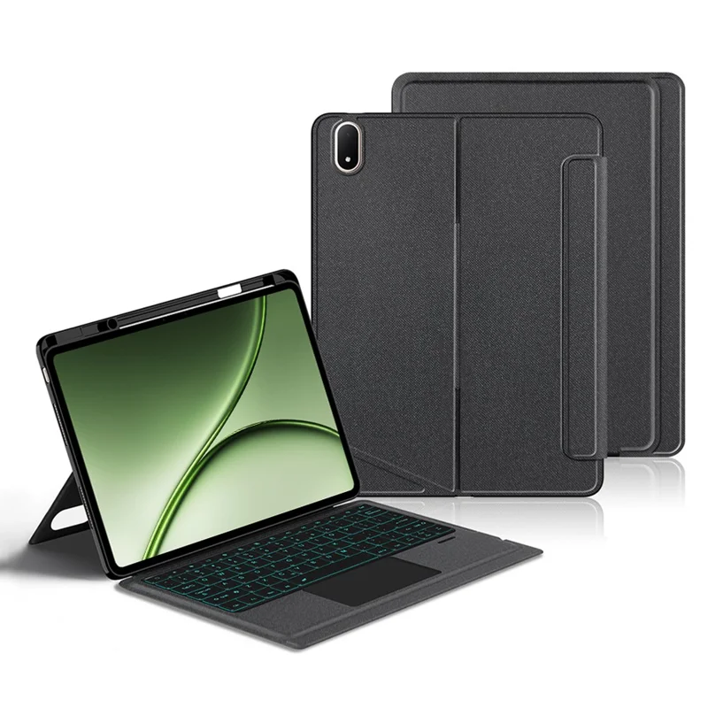Funda de cuero para OnePlus Pad 3 Pro + teclado compatible con Bluetooth con retroiluminación y touchpad - Negro
