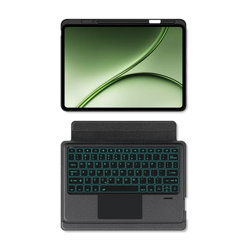 Funda de cuero para OnePlus Pad 3 Pro + teclado compatible con Bluetooth con retroiluminación y touchpad - Negro