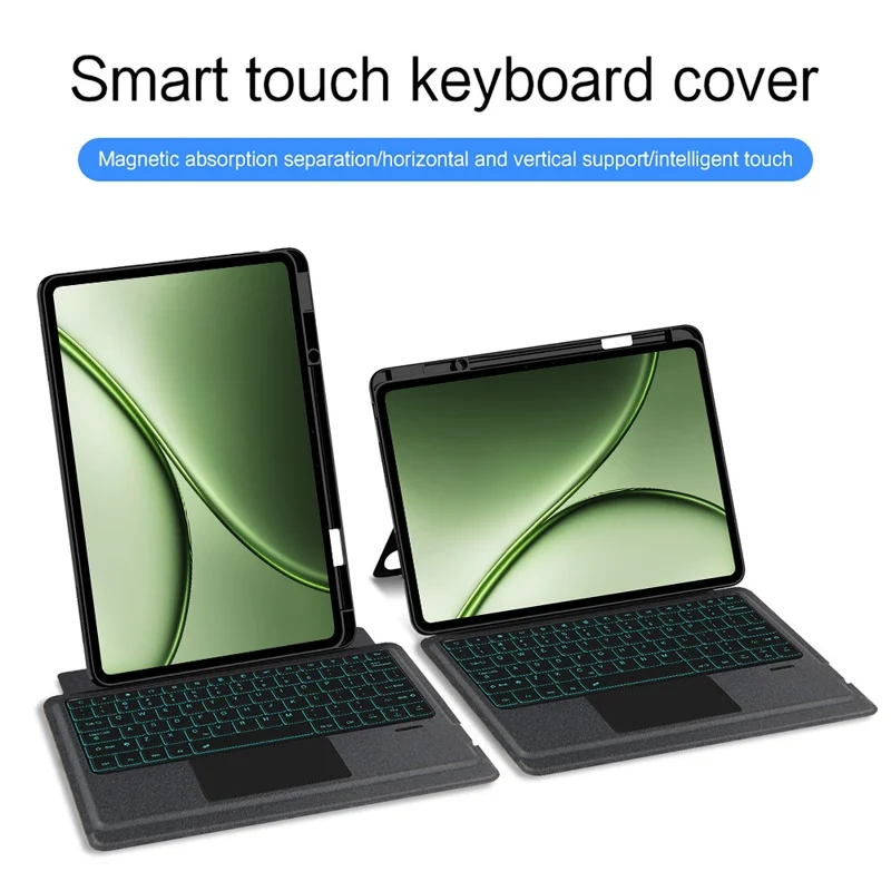 Funda de cuero para OnePlus Pad 3 Pro + teclado compatible con Bluetooth con retroiluminación y touchpad - Negro