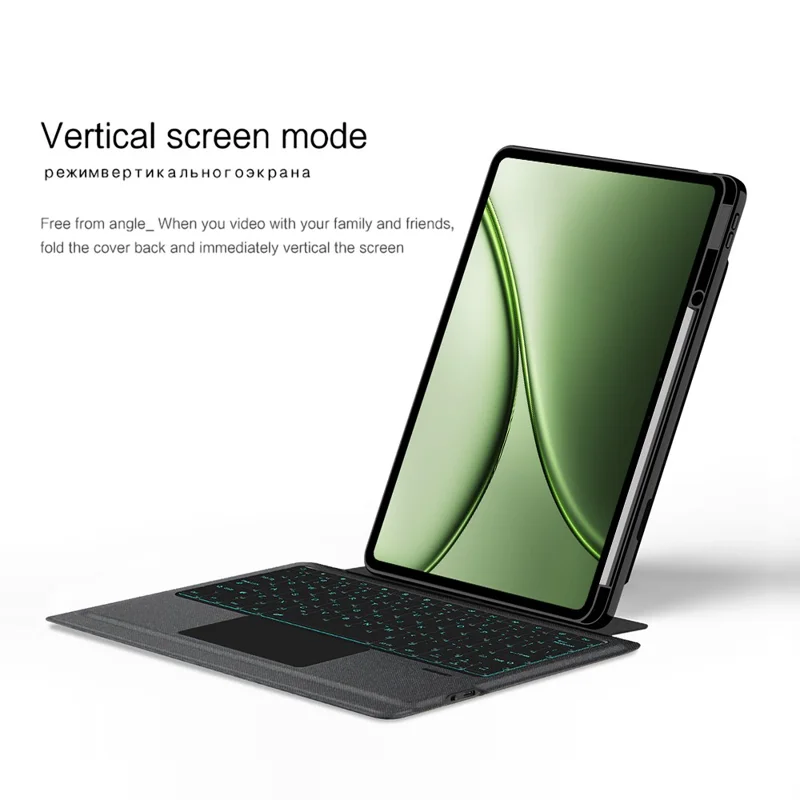 Funda de cuero para OnePlus Pad 3 Pro + teclado compatible con Bluetooth con retroiluminación y touchpad - Negro