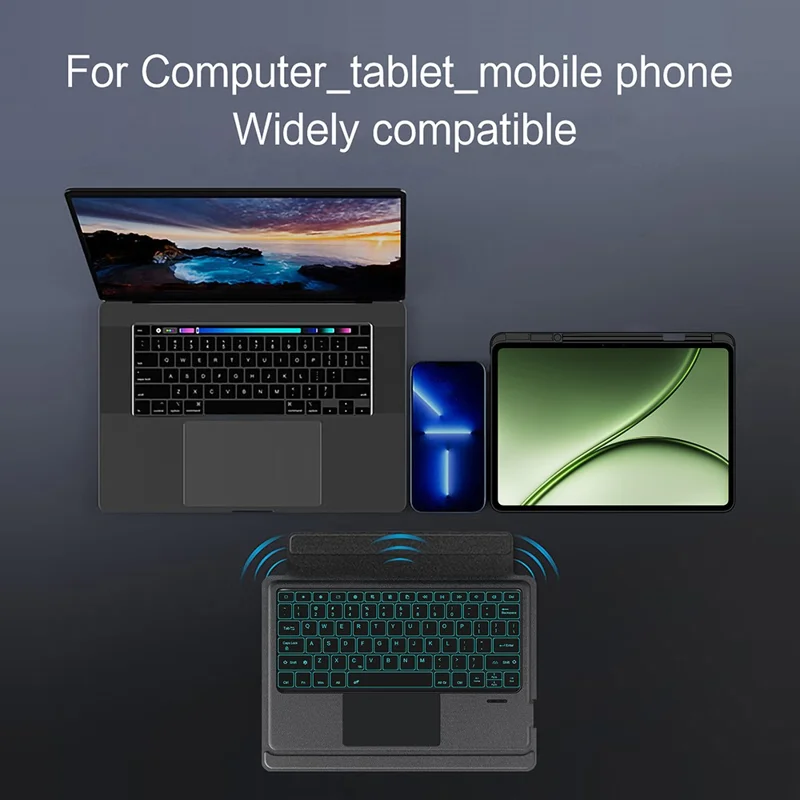 Funda de cuero para OnePlus Pad 3 Pro + teclado compatible con Bluetooth con retroiluminación y touchpad - Negro